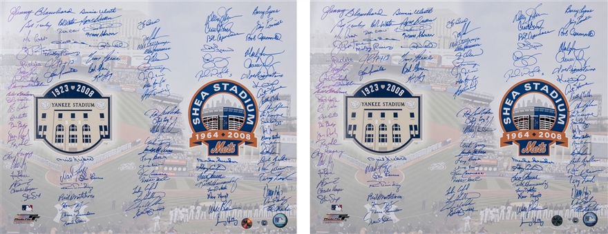 Lot of (2) New York Yankees and New York Mets Multi-Signed 16 x 20 Photo with 50+ Signatures Including Berra, Snider & Carter (PSA/DNA PreCert)